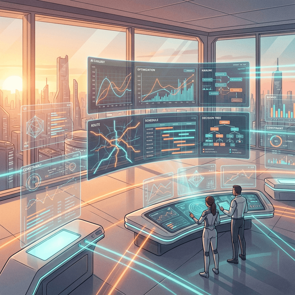 Two people on futuristic logistics room