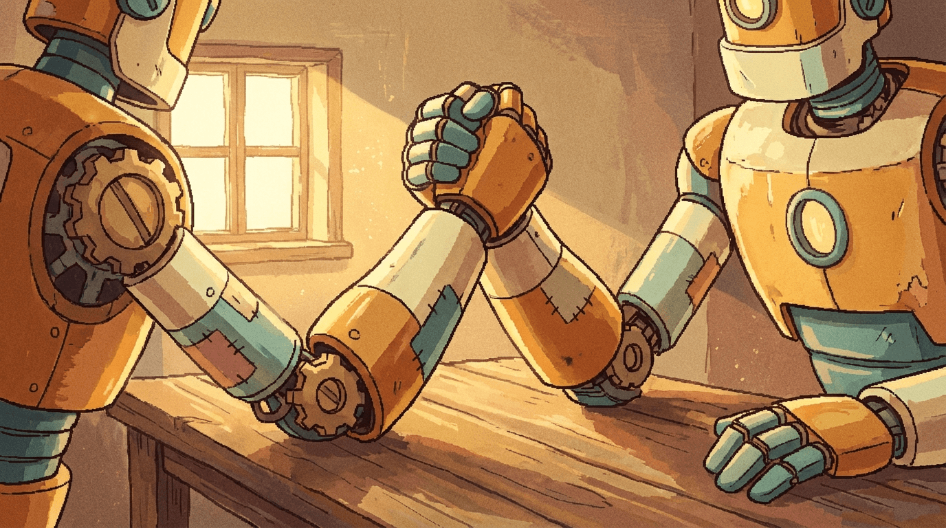 Two robots arm wrestling
